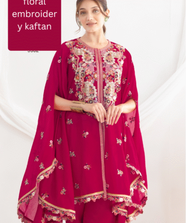 Elegant flower embroidery kaftan with pant