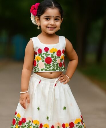 Mini kids white floral Lehenga choli