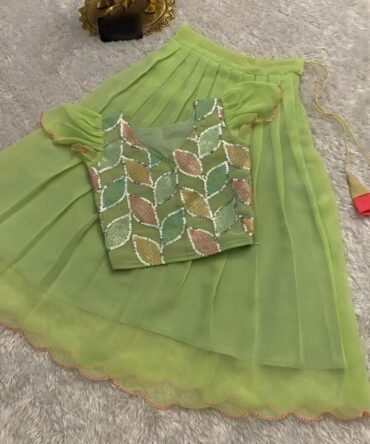 Mini kids parrot-green lehenga with top