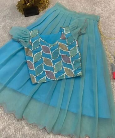 Mini kids sky-blue lehenga with top