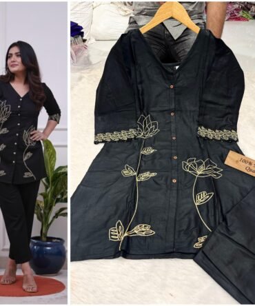 Heavy rayon cotton black cord-set